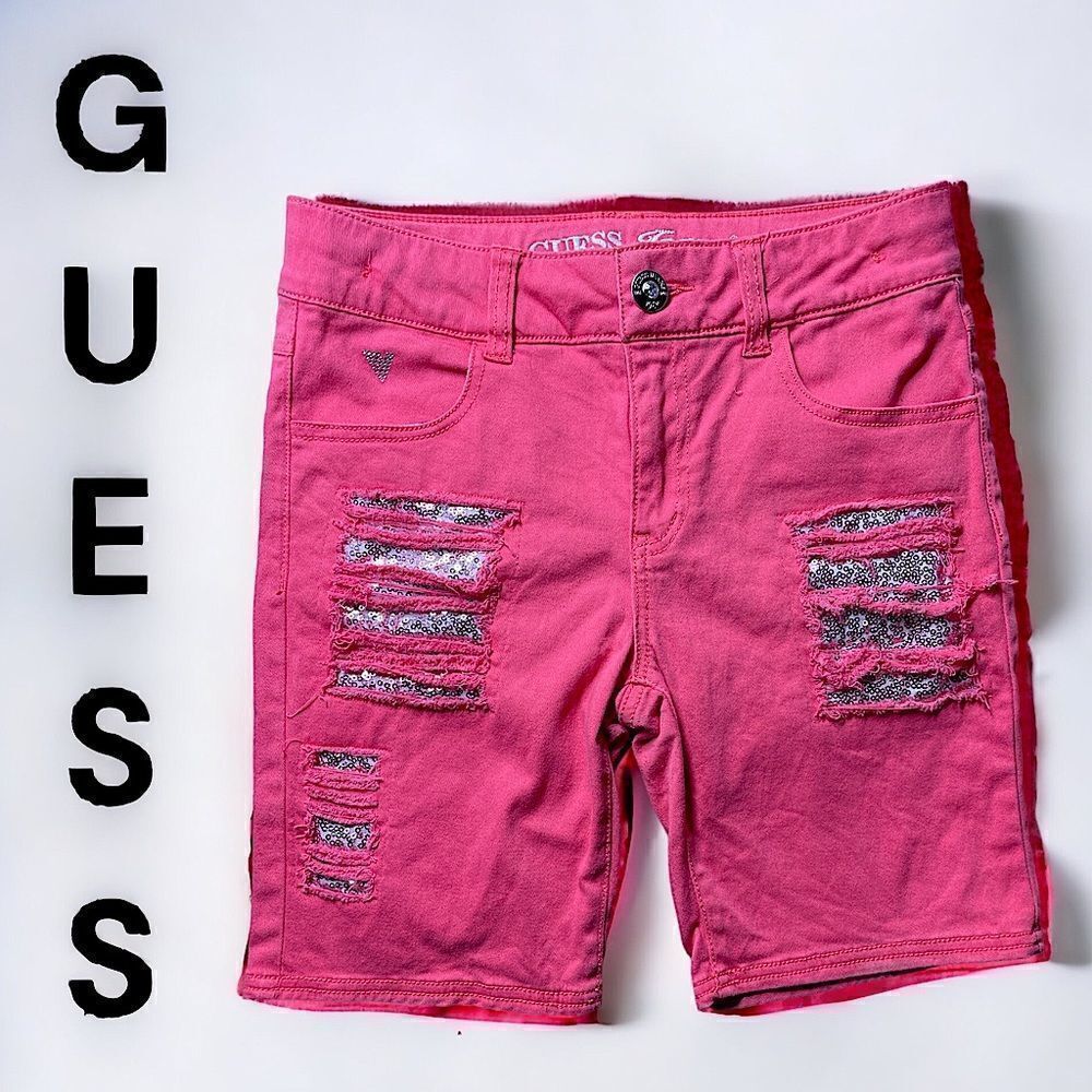 Guess Jeans l Girl’s Jean shorts l Coral Sequin l 5-pocket l Distressed l 12